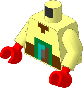 Minifig Torso with Arms and Hands with Pixelated Reddish Brown Belt with Dark Turquoise, Medium Azure, Metallic Gold and Light Aqua Buckle Pattern