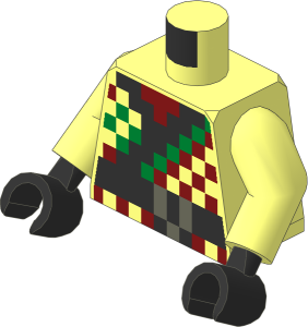 Minifig Torso with Arms and Hands with Pixelated Robe with Black Hem/Belt, Gold Trim and Gray Belt Wrinkles Pattern