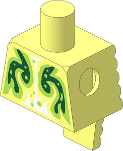 Minifig Torso Short with Ridged Extended Back with Dark Green and Lime Ghost Pattern