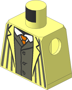 Minifig Torso with Jacket with Dark Bluish Grey Pinstripes and Vest, White Shirt and Dark Orange Tie Pattern