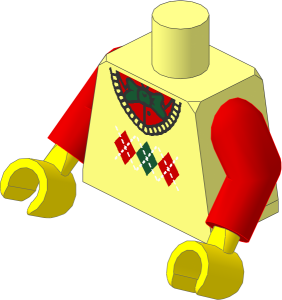 Minifig Torso with Arms and Hands with Knit Argyle Sweater Vest with Dark Green Bow Tie Pattern