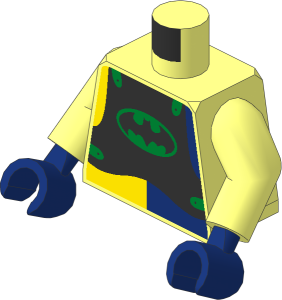 Minifig Torso with Arms and Hands with Silver Armour Plate, Batman Logo and Yellow/Dark Blue Shirt Pattern