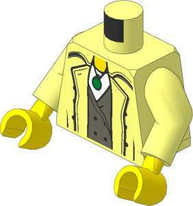 Minifig Torso with Arms and Hands with Trench Coat, Dark Bluish Grey Vest and Gold Pendant Pattern