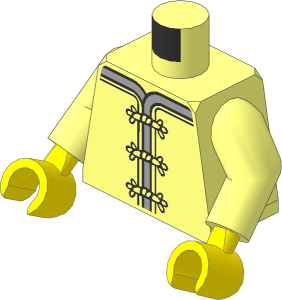Minifig Torso with Arms and Hands with Robe, Light Bluish Grey Trim, Clasps and Red Flower Medallion Pattern