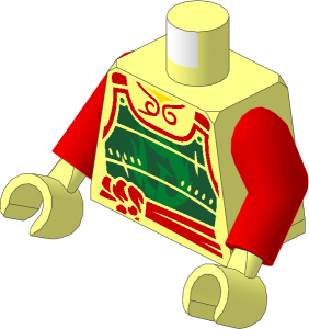 Minifig Torso with Arms and Hands with Red Sash, Dark Green Samurai Armour and Gold Phoenix Pattern