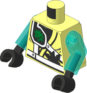 Minifig Torso with Arms and Hands with White Straps, Gold Lion Emblem, Shurikens and Belt Pattern