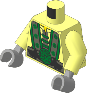 Minifig Torso with Arms and Hands with Dark Bluish Grey Robe, Gold Trim, Silver Dragons and Gold Lotus Pattern