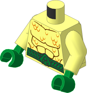 Minifig Torso with Arms and Hands with Bright Light Orange Belt, Muscles Outline and Scales Pattern