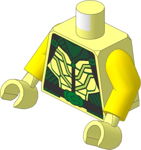 Minifig Torso with Arms and Hands with Black Striped Vest, Lime Lines, Zipper and Belt with Gold Arrow Buckle Pattern