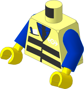 Minifig Torso with Blue Arms and Hands with Safety Vest with Reflective Stripes, Pocket and Train Logo Pattern