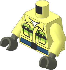 Minifig Torso with Arms and Dark Bluish Grey Hands with Firefighter Vest with Reflective Stripes, Pockets and Dark Blue Belt Pattern