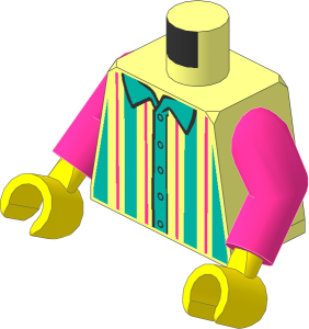Minifig Torso with Dark Pink Arms and Hands with Shirt, Dark Turquoise and Dark Pink Vertical Stripes Pattern