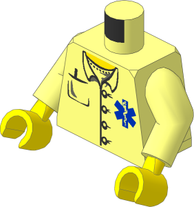 Minifig Torso with Arms and Hands with Hospital EMT Star of Life, Open Collar, Buttons and Pocket Pen Pattern