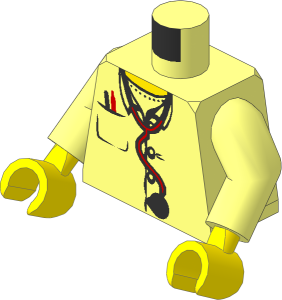 Minifig Torso with Arms and Hands with Yellow Neck, Stethoscope and Pocket with Pens Pattern