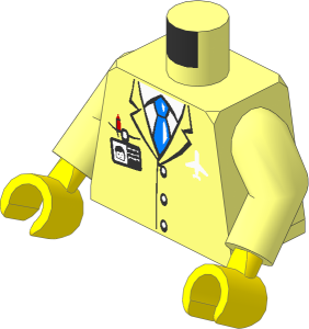 Minifig Torso with Arms and Hands with Airplane Logo, Tie, ID Badge, White Shirt and Suit Pattern