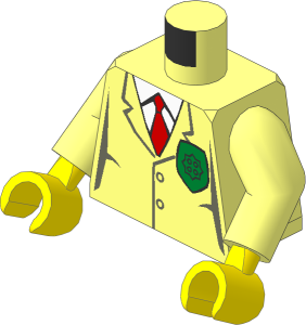 Minifig Torso with Arms and Hands with Jacket, Badge and Red Tie Pattern