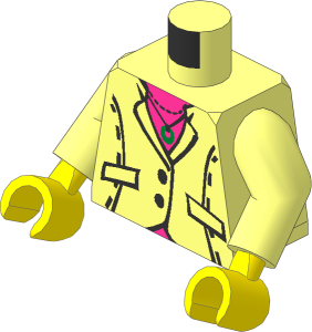 Minifig Torso with Arms and Hands with Jacket, Pink Shirt, Ring on Necklace Pattern