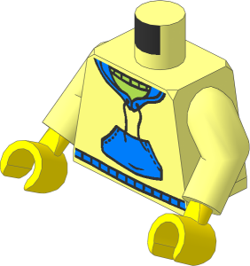 Minifig Torso with Arms and Hands with Hooded Sweatshirt with Medium Blue Pocket, Yellow Neck and Drawstring Pattern