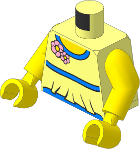 Minifig Torso with Arms and Hands with Medium Blue Trim, Yellow Neck and Flowers Pattern
