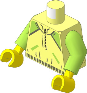 Minifig Torso with Lime Arms and Hands with Grey Waistband, Lime Shoulders and Pocket and Silver Zipper Pattern