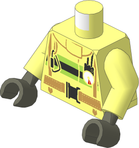 Minifig Torso with Arms and Dark Bluish Grey Hands with Firefighter Vest with Reflective Stripes and Utility Belt Pattern