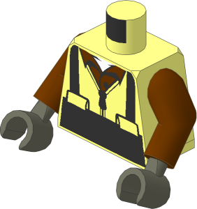 Minifig Torso with Reddish Brown Arms and Dark Bluish Grey Hands with Safety Vest with Reflective Stripes, Reddish Brown Shirt and Belt with Pouches and Pliers Pattern