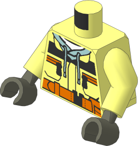 Minifig Torso with Arms and Dark Bluish Grey Hands with Construction Jacket over Sand Blue Hoodie and Dark Orange Belt Pattern