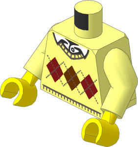 Minifig Torso with Arms and Hands with Argyle Sweater and White Shirt Collar Pattern