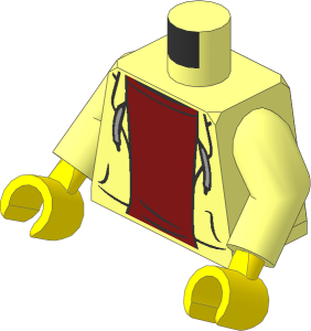 Minifig Torso with Arms and Hands with Hooded Sweatshirt Open with Drawstrings over Dark Red Top Pattern