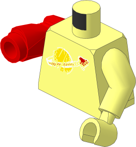 Minifig Torso with Left Arm and Hand and Pearl Dark Grey Right Robot Arm with Classic Space Simulated Wear Pattern