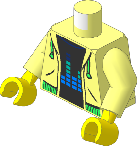 Minifig Torso with Arms and Hands with Hoodie with Bright Green Drawstrings and Waist, Equalizer Bars Pattern