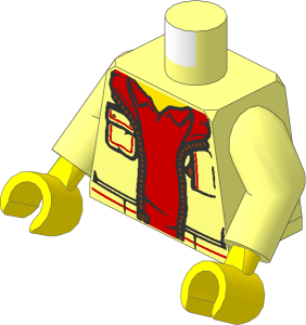 Minifig Torso with Arms and Hands with Jacket and Medium Nougat Collar over Bright Light Blue Shirt Pattern