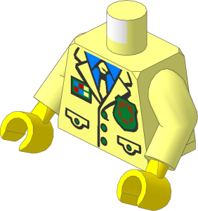 Minifig Torso with Arms and Hands with Police Suit with Tie, Gold Star Badge and Light Blue Shirt Pattern