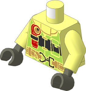 Minifig Torso with Arms and Hands with Firefighter Vest with Reflective Stripes, Utility Belt and Red Flashlight Pattern