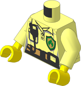Minifig Torso with Arms and Hands with Female Firefighter Vest with Gold Badge and Belt with Radio Pattern