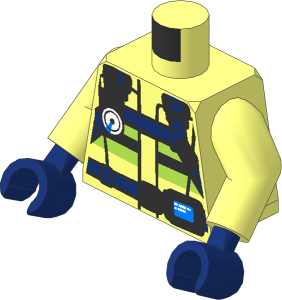 Minifig Torso with Arms and Dark Blue Hands with Firefighter Vest with Reflective Stripes with Heavy Duty Utility Belt Pattern