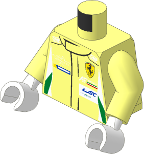 Minifig Torso with Arms and Hands with Race Suit with Logos and Tricolor Stripes Pattern