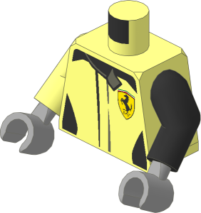 Minifig Torso with Arms and Hands with Race Suit with Ferrari Logos and Black Pockets and Waves Pattern