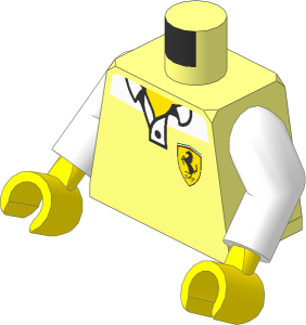 Minifig Torso with Arms and Hands with Ferrari Logo and White Collar Pattern