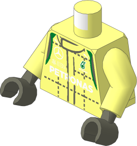Minifig Torso with Arms and Hands with Crew Suit with Mercedes Team Logos Pattern