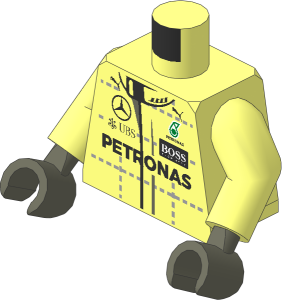 Minifig Torso with Arms and Hands with Race Suit with Mercedes Team Logos Pattern