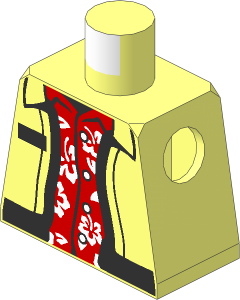 Minifig Torso with Jacket Open with Black Hem and Silver Zipper over Red Hawaiian Shirt Pattern