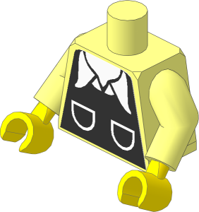 Minifig Torso with Arms and Hands with Town Vest with Pockets and White Shirt Collar Sticker