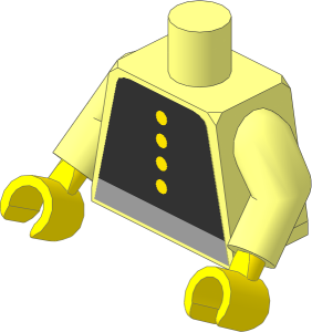 Minifig Torso with Arms and Hands with Yellow Buttons and Grey Belt Sticker