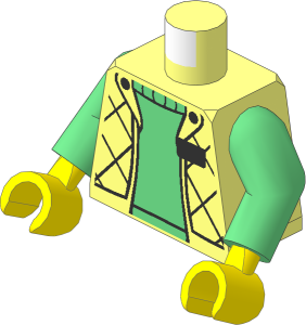 Minifig Torso with Arms and Hands with Bodywarmer with Silver Badge over Sand Green Sweater Pattern