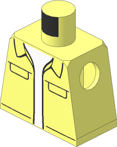 Minifig Torso with Jacket with Black Outlined Collar and Pockets over White Shirt Pattern