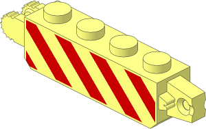 Hinge Brick  1 x  4 Locking Double, Two Finger End with 9 Teeth with Red Stripes Type 2 Pattern
