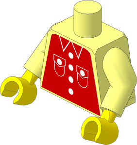Minifig Torso with Arms and Hands with Red Shirt with Four Buttons and Patch Pockets Sticker