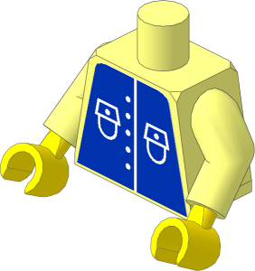 Minifig Torso with Arms and Hands with Blue Shirt with Five Buttons Sticker