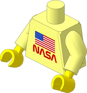 Minifig Torso with Arms and Hands with United States Flag and NASA Worm Logo Sticker